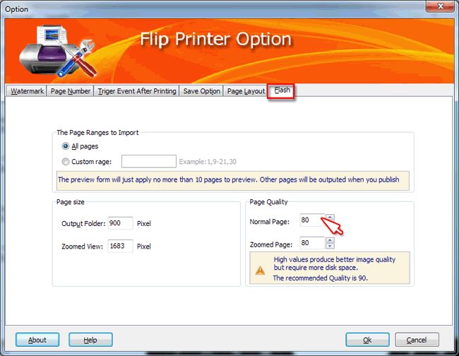 flip printer flash quality setting